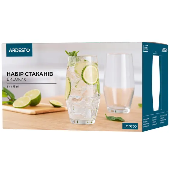 ჭიქების ნაკრები Ardesto Long glasses set Loreto 495 ml, 6 pcs, glass, 2 image - TechMall.geჭიქების ნაკრები Ardesto Long glasses set Loreto 495 ml, 6 pcs, glass, 2 image - TechMall.ge ,ჭიქების ნაკრები Ardesto Long glasses set Loreto 495 ml, 6 pcs, glass, 2 image - TechMall.ge