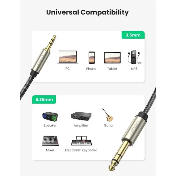 აუდიო კაბელი UGREEN (10630) 3.5mm to 6.35mm TRS Stereo Audio Cable 5m (Gray), 2 image - TechMall.geაუდიო კაბელი UGREEN (10630) 3.5mm to 6.35mm TRS Stereo Audio Cable 5m (Gray), 2 image - TechMall.ge ,აუდიო კაბელი UGREEN (10630) 3.5mm to 6.35mm TRS Stereo Audio Cable 5m (Gray), 2 image - TechMall.ge