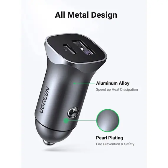 მანქანის დამტენი UGREEN CD130 (40858), 30W, USB, USB-C, Type-c, Space Gray, 2 image - TechMall.geმანქანის დამტენი UGREEN CD130 (40858), 30W, USB, USB-C, Type-c, Space Gray, 2 image - TechMall.ge ,მანქანის დამტენი UGREEN CD130 (40858), 30W, USB, USB-C, Type-c, Space Gray, 2 image - TechMall.ge