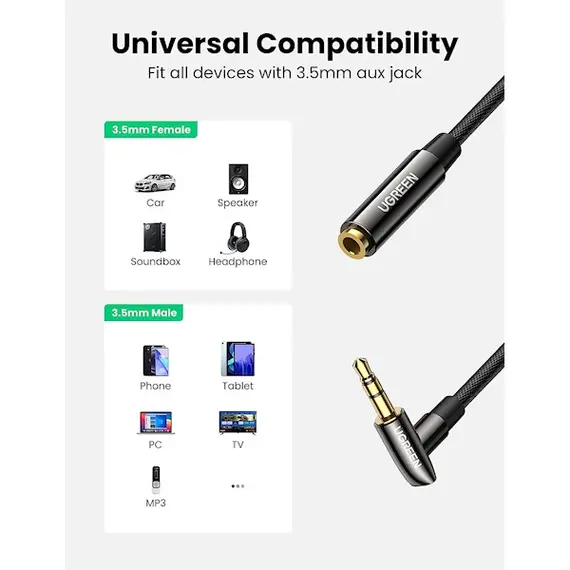 აუდიო ადაპტერი UGREEN AV188 (10683), 3.5mm Male to Female, Extension Cable, 5m, Black, 2 image - TechMall.geაუდიო ადაპტერი UGREEN AV188 (10683), 3.5mm Male to Female, Extension Cable, 5m, Black, 2 image - TechMall.ge ,აუდიო ადაპტერი UGREEN AV188 (10683), 3.5mm Male to Female, Extension Cable, 5m, Black, 2 image - TechMall.ge