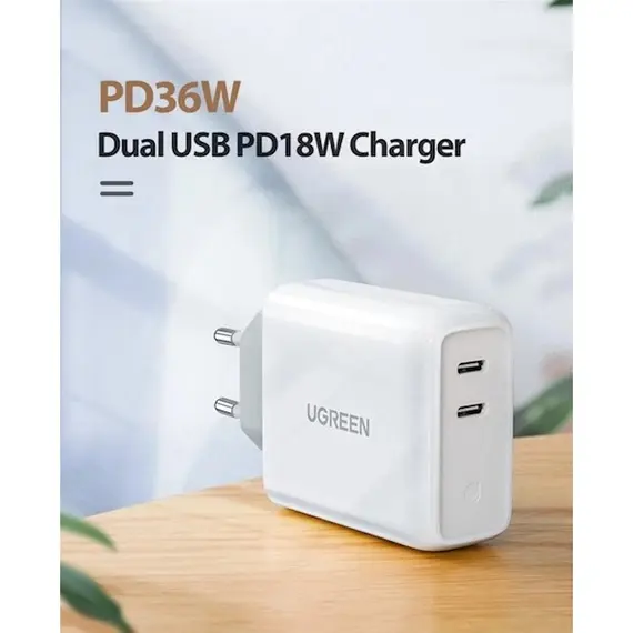 დამტენი UGREEN CD199 (70264), 36W, USB-C, White, 2 image - TechMall.geდამტენი UGREEN CD199 (70264), 36W, USB-C, White, 2 image - TechMall.ge ,დამტენი UGREEN CD199 (70264), 36W, USB-C, White, 2 image - TechMall.ge