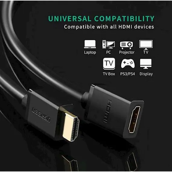 HDMI კაბელი UGREEN HD107 (10142), HDMI Male to Female Cable, 2m, Black, 2 image - TechMall.geHDMI კაბელი UGREEN HD107 (10142), HDMI Male to Female Cable, 2m, Black, 2 image - TechMall.ge ,HDMI კაბელი UGREEN HD107 (10142), HDMI Male to Female Cable, 2m, Black, 2 image - TechMall.ge