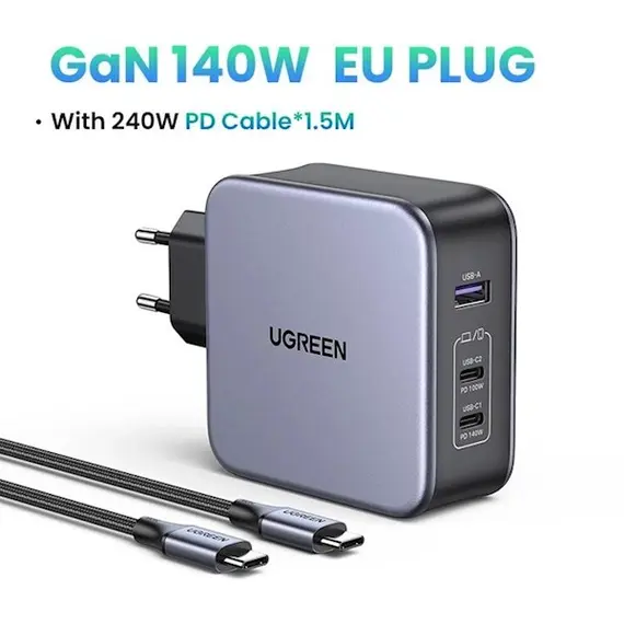 დამტენი UGREEN CD289 (90549), 140W, USB, USB-C, Gray, 3 image - TechMall.geდამტენი UGREEN CD289 (90549), 140W, USB, USB-C, Gray, 3 image - TechMall.ge ,დამტენი UGREEN CD289 (90549), 140W, USB, USB-C, Gray, 3 image - TechMall.ge