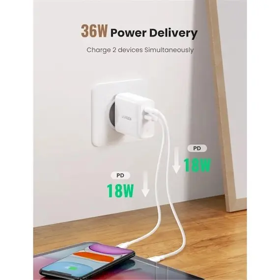 დამტენი UGREEN CD199 (70264), 36W, USB-C, White, 3 image - TechMall.geდამტენი UGREEN CD199 (70264), 36W, USB-C, White, 3 image - TechMall.ge ,დამტენი UGREEN CD199 (70264), 36W, USB-C, White, 3 image - TechMall.ge