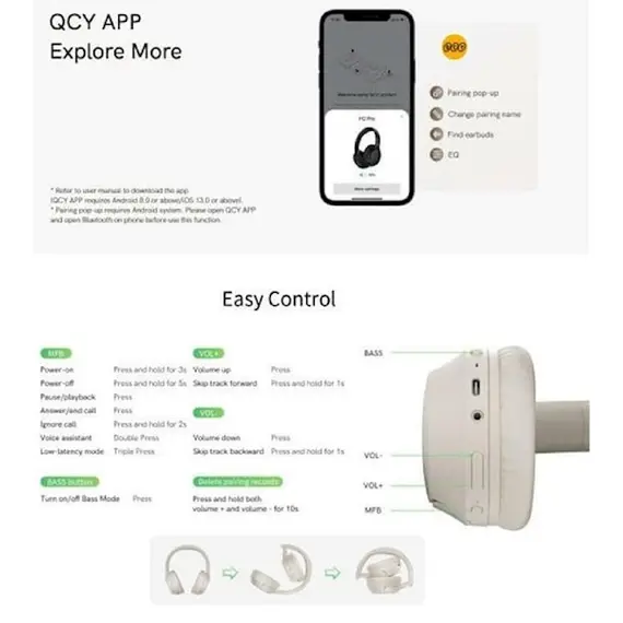 ყურსასმენი QCY H2 Pro Bluetooth 5.3 ENC Call Noise Cancelling White, 3 image - TechMall.geყურსასმენი QCY H2 Pro Bluetooth 5.3 ENC Call Noise Cancelling White, 3 image - TechMall.ge ,ყურსასმენი QCY H2 Pro Bluetooth 5.3 ENC Call Noise Cancelling White, 3 image - TechMall.ge