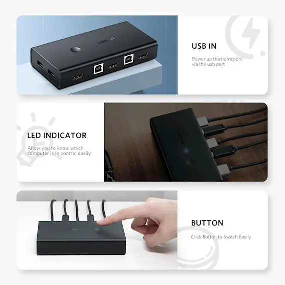 KVM სვიჩი UGREEN CM200 (50744), HDMI 2 IN 1 KVM Switcher, 4K*2K@30HZ, Black, 4 image - TechMall.geKVM სვიჩი UGREEN CM200 (50744), HDMI 2 IN 1 KVM Switcher, 4K*2K@30HZ, Black, 4 image - TechMall.ge ,KVM სვიჩი UGREEN CM200 (50744), HDMI 2 IN 1 KVM Switcher, 4K*2K@30HZ, Black, 4 image - TechMall.ge