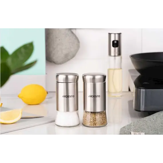 სამარილე და საპილპილე Ardesto Spices Shakers Set Gemini, 2 pcs, stainless steel, glass, 5 image - TechMall.geსამარილე და საპილპილე Ardesto Spices Shakers Set Gemini, 2 pcs, stainless steel, glass, 5 image - TechMall.ge ,სამარილე და საპილპილე Ardesto Spices Shakers Set Gemini, 2 pcs, stainless steel, glass, 5 image - TechMall.ge