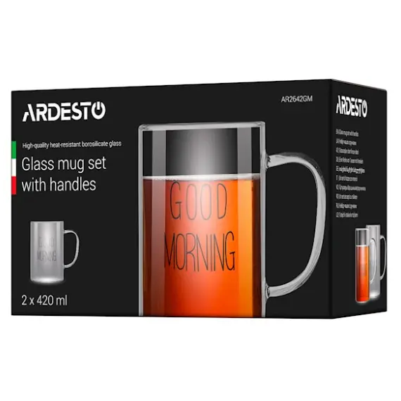 ჭიქების ნაკრები Ardesto Borosilicate glass mug set Good Morning, 420 ml, 2 pcs, with handles, 4 image - TechMall.geჭიქების ნაკრები Ardesto Borosilicate glass mug set Good Morning, 420 ml, 2 pcs, with handles, 4 image - TechMall.ge ,ჭიქების ნაკრები Ardesto Borosilicate glass mug set Good Morning, 420 ml, 2 pcs, with handles, 4 image - TechMall.ge