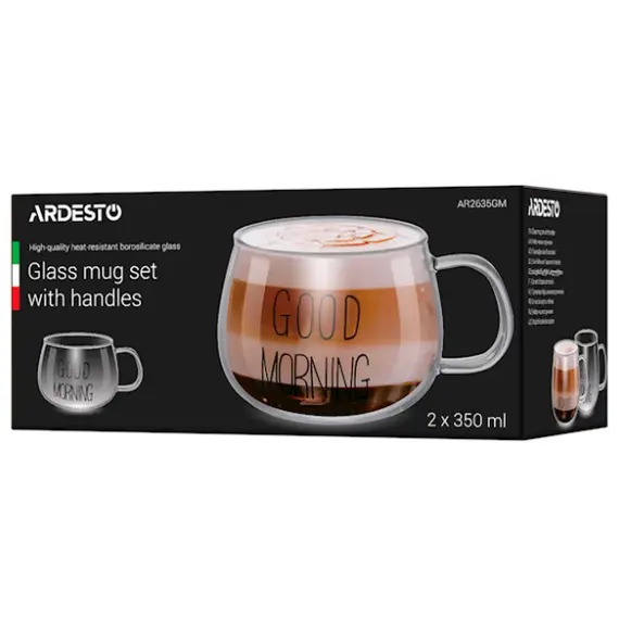 ჭიქების ნაკრები Ardesto Borosilicate glass mug set Good Morning, 350 ml, 2 pcs, with handles, 4 image - TechMall.geჭიქების ნაკრები Ardesto Borosilicate glass mug set Good Morning, 350 ml, 2 pcs, with handles, 4 image - TechMall.ge ,ჭიქების ნაკრები Ardesto Borosilicate glass mug set Good Morning, 350 ml, 2 pcs, with handles, 4 image - TechMall.ge