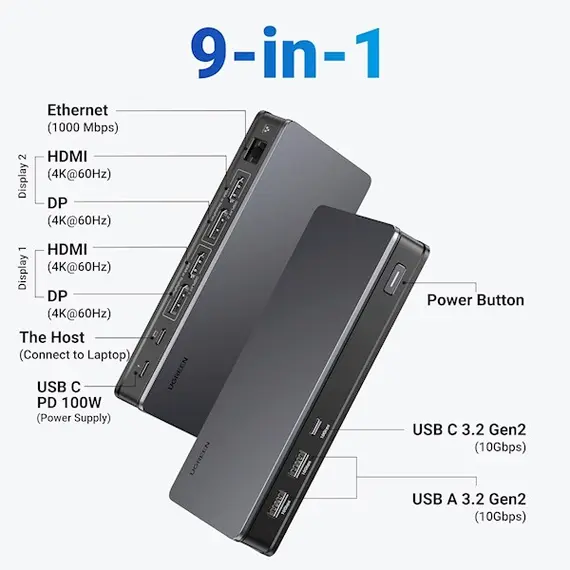 USB-C ჰაბი UGREEN CM615 (90912) Revodok Pro 209, Type-C, USB, HDMI, RJ45, DP, PD, Docking Station, Black, 3 image - TechMall.geUSB-C ჰაბი UGREEN CM615 (90912) Revodok Pro 209, Type-C, USB, HDMI, RJ45, DP, PD, Docking Station, Black, 3 image - TechMall.ge ,USB-C ჰაბი UGREEN CM615 (90912) Revodok Pro 209, Type-C, USB, HDMI, RJ45, DP, PD, Docking Station, Black, 3 image - TechMall.ge