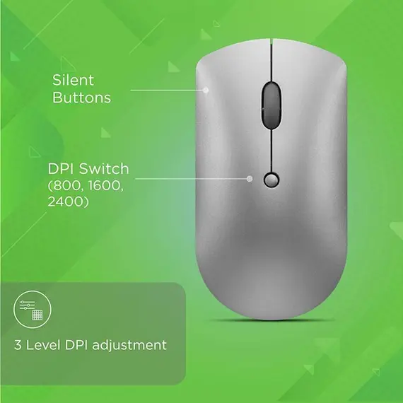 მაუსი Lenovo 600 Bluetooth Silent Mouse, Blue Optical Sensor, Adjustable DPI, 4 Button, Microsoft Swift Pair, Windows, Chrome, GY50X88832, Gray, 2 image - TechMall.geმაუსი Lenovo 600 Bluetooth Silent Mouse, Blue Optical Sensor, Adjustable DPI, 4 Button, Microsoft Swift Pair, Windows, Chrome, GY50X88832, Gray, 2 image - TechMall.ge ,მაუსი Lenovo 600 Bluetooth Silent Mouse, Blue Optical Sensor, Adjustable DPI, 4 Button, Microsoft Swift Pair, Windows, Chrome, GY50X88832, Gray, 2 image - TechMall.ge