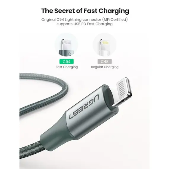 USB კაბელი UGREEN US304 (80564), 87W, MFi, USB-C to Lightning, 1m, Midnight Green, 3 image - TechMall.geUSB კაბელი UGREEN US304 (80564), 87W, MFi, USB-C to Lightning, 1m, Midnight Green, 3 image - TechMall.ge ,USB კაბელი UGREEN US304 (80564), 87W, MFi, USB-C to Lightning, 1m, Midnight Green, 3 image - TechMall.ge
