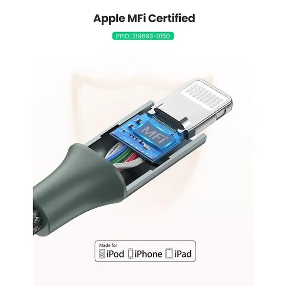 USB კაბელი UGREEN US304 (80564), 87W, MFi, USB-C to Lightning, 1m, Midnight Green, 6 image - TechMall.geUSB კაბელი UGREEN US304 (80564), 87W, MFi, USB-C to Lightning, 1m, Midnight Green, 6 image - TechMall.ge ,USB კაბელი UGREEN US304 (80564), 87W, MFi, USB-C to Lightning, 1m, Midnight Green, 6 image - TechMall.ge