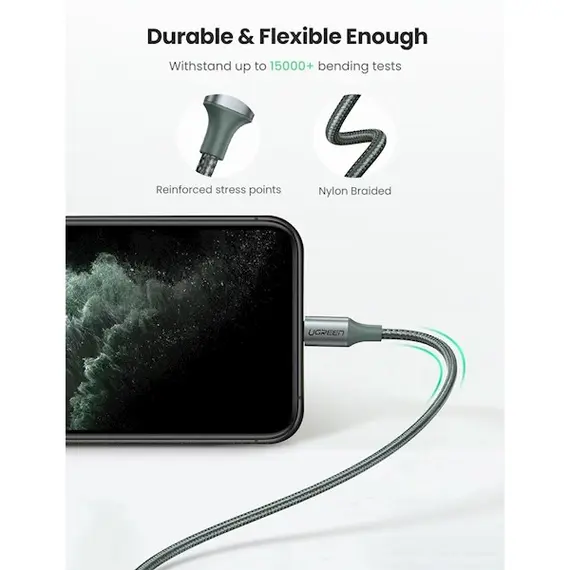 USB კაბელი UGREEN US304 (80564), 87W, MFi, USB-C to Lightning, 1m, Midnight Green, 5 image - TechMall.geUSB კაბელი UGREEN US304 (80564), 87W, MFi, USB-C to Lightning, 1m, Midnight Green, 5 image - TechMall.ge ,USB კაბელი UGREEN US304 (80564), 87W, MFi, USB-C to Lightning, 1m, Midnight Green, 5 image - TechMall.ge