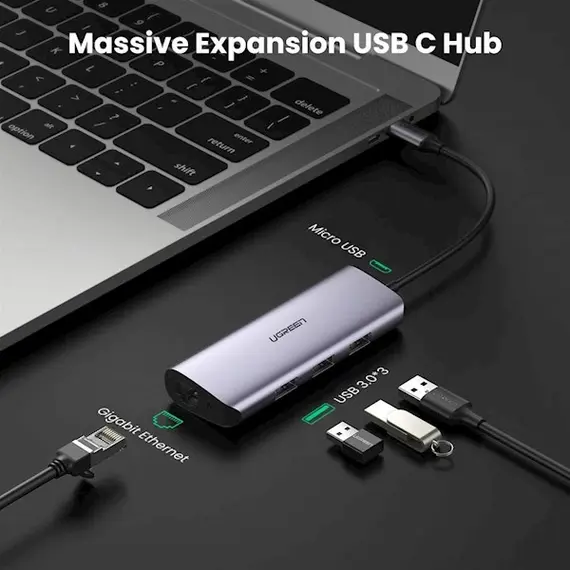 მულტიფუნქციური ადაპტერი UGREEN 60718, USB-C to 3 x USB 3.0 + RJ45 + Micro USB, Multifunction Adapter, Grey, 2 image - TechMall.geმულტიფუნქციური ადაპტერი UGREEN 60718, USB-C to 3 x USB 3.0 + RJ45 + Micro USB, Multifunction Adapter, Grey, 2 image - TechMall.ge ,მულტიფუნქციური ადაპტერი UGREEN 60718, USB-C to 3 x USB 3.0 + RJ45 + Micro USB, Multifunction Adapter, Grey, 2 image - TechMall.ge