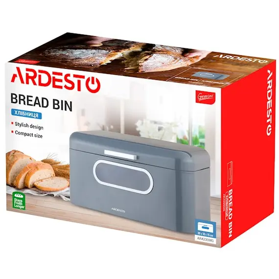 საპურე Ardesto Bread bin Gemini, 30х18х15cm, metal, grey, 4 image - TechMall.geსაპურე Ardesto Bread bin Gemini, 30х18х15cm, metal, grey, 4 image - TechMall.ge ,საპურე Ardesto Bread bin Gemini, 30х18х15cm, metal, grey, 4 image - TechMall.ge