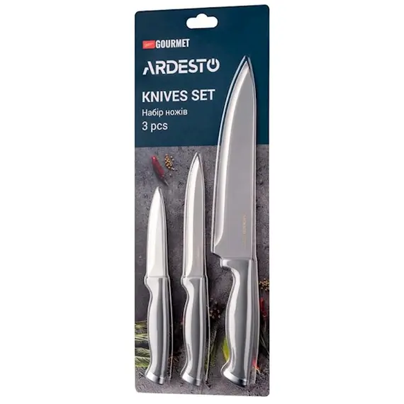 დანების ნაკრები Ardesto Knives Set Gemini Gourmet, 3pcs, stainless steel, plastic, grey, 2 image - TechMall.geდანების ნაკრები Ardesto Knives Set Gemini Gourmet, 3pcs, stainless steel, plastic, grey, 2 image - TechMall.ge ,დანების ნაკრები Ardesto Knives Set Gemini Gourmet, 3pcs, stainless steel, plastic, grey, 2 image - TechMall.ge