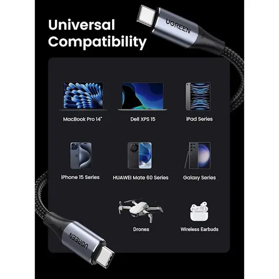 ვიდეო კაბელი UGREEN US355 (80150), 4K Video Cable , 100W Type-c To Type-c USB C To USB C 3.2 Gen 2 Cable, 1m, Black, 4 image - TechMall.geვიდეო კაბელი UGREEN US355 (80150), 4K Video Cable , 100W Type-c To Type-c USB C To USB C 3.2 Gen 2 Cable, 1m, Black, 4 image - TechMall.ge ,ვიდეო კაბელი UGREEN US355 (80150), 4K Video Cable , 100W Type-c To Type-c USB C To USB C 3.2 Gen 2 Cable, 1m, Black, 4 image - TechMall.ge