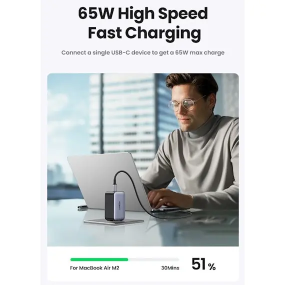მობილურის დამტენი UGREEN 25871 Nexode Pro, 65W, USB, Type-C, Gray + Type-c Cable 1,5M, 6 image - TechMall.geმობილურის დამტენი UGREEN 25871 Nexode Pro, 65W, USB, Type-C, Gray + Type-c Cable 1,5M, 6 image - TechMall.ge ,მობილურის დამტენი UGREEN 25871 Nexode Pro, 65W, USB, Type-C, Gray + Type-c Cable 1,5M, 6 image - TechMall.ge