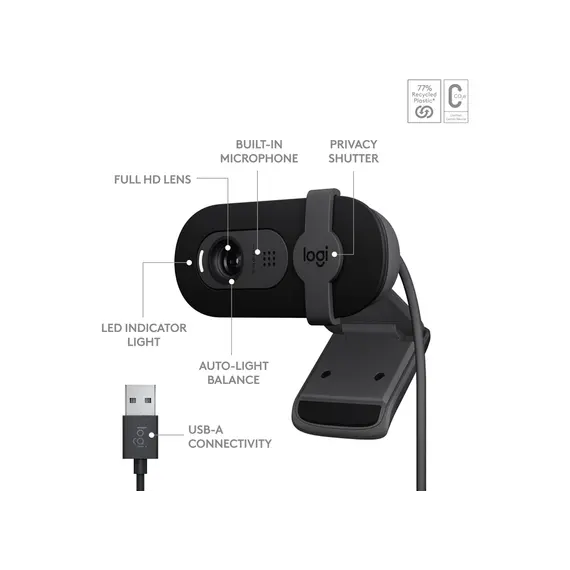 ვებკამერა LOGITECH Brio 100 Full HD Webcam - GRAPHITE - USB - EMEA28-935, 2 image - TechMall.geვებკამერა LOGITECH Brio 100 Full HD Webcam - GRAPHITE - USB - EMEA28-935, 2 image - TechMall.ge ,ვებკამერა LOGITECH Brio 100 Full HD Webcam - GRAPHITE - USB - EMEA28-935, 2 image - TechMall.ge