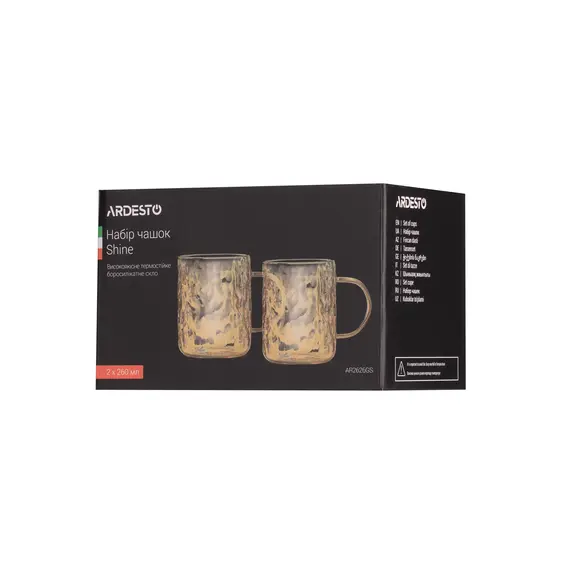 ჭიქების ნაკრები Ardesto Set of cups Shine, 260ml, 2pcs, borosilicate glass, golden, 3 image - TechMall.geჭიქების ნაკრები Ardesto Set of cups Shine, 260ml, 2pcs, borosilicate glass, golden, 3 image - TechMall.ge ,ჭიქების ნაკრები Ardesto Set of cups Shine, 260ml, 2pcs, borosilicate glass, golden, 3 image - TechMall.ge