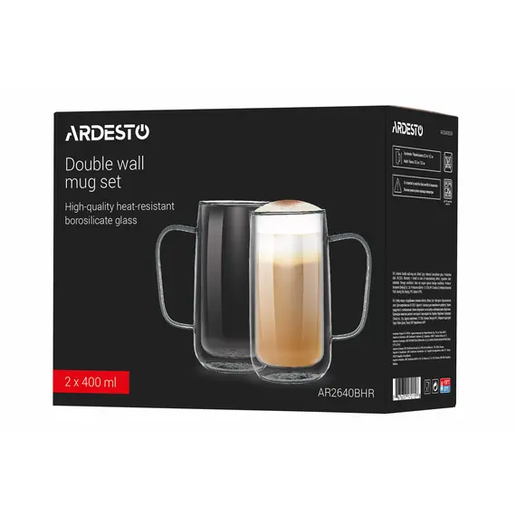 ჭიქების ნაკრები Ardesto Doublewall mug set with handles, 400ml, 2pcs, borosilicate glass, transparent, 6 image - TechMall.geჭიქების ნაკრები Ardesto Doublewall mug set with handles, 400ml, 2pcs, borosilicate glass, transparent, 6 image - TechMall.ge ,ჭიქების ნაკრები Ardesto Doublewall mug set with handles, 400ml, 2pcs, borosilicate glass, transparent, 6 image - TechMall.ge