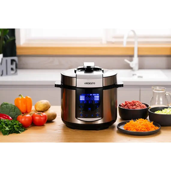 მულტისახარში Ardesto pressure cooker, 900W, bowl-5l, electronic control, recipes book, iron/plastic, silver, 2 image - TechMall.geმულტისახარში Ardesto pressure cooker, 900W, bowl-5l, electronic control, recipes book, iron/plastic, silver, 2 image - TechMall.ge ,მულტისახარში Ardesto pressure cooker, 900W, bowl-5l, electronic control, recipes book, iron/plastic, silver, 2 image - TechMall.ge