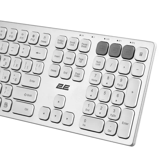 კლავიატურა 2E 2E-KS270WBWH Scissor, Wireless, USB, Bluetooth, Keyboard, White/Silver, 3 image - TechMall.geკლავიატურა 2E 2E-KS270WBWH Scissor, Wireless, USB, Bluetooth, Keyboard, White/Silver, 3 image - TechMall.ge ,კლავიატურა 2E 2E-KS270WBWH Scissor, Wireless, USB, Bluetooth, Keyboard, White/Silver, 3 image - TechMall.ge
