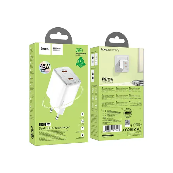 ადაპტერი Hoco N42 Elogiado dual-port PD45W (2C) charger white, 4 image - TechMall.geადაპტერი Hoco N42 Elogiado dual-port PD45W (2C) charger white, 4 image - TechMall.ge ,ადაპტერი Hoco N42 Elogiado dual-port PD45W (2C) charger white, 4 image - TechMall.ge
