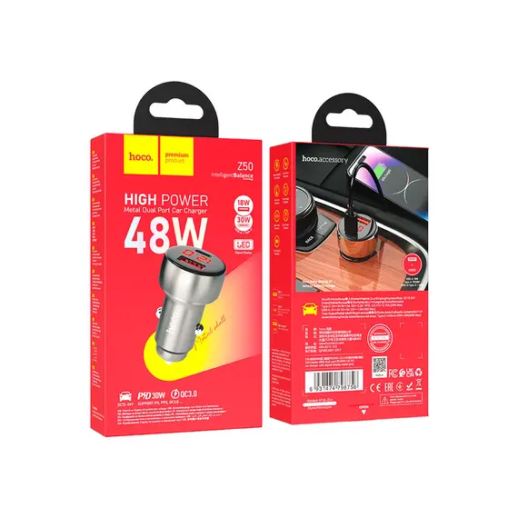 მანქანის დამტენი Hoco Z50 Leader 48W Dual-Port PD30W+QC3.0 Car Charger With Digital Display Metal Gray, 3 image - TechMall.geმანქანის დამტენი Hoco Z50 Leader 48W Dual-Port PD30W+QC3.0 Car Charger With Digital Display Metal Gray, 3 image - TechMall.ge ,მანქანის დამტენი Hoco Z50 Leader 48W Dual-Port PD30W+QC3.0 Car Charger With Digital Display Metal Gray, 3 image - TechMall.ge