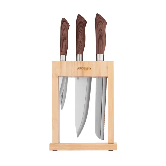 დანების კომპლექტი Ardesto Knives Set with block Midori, 6pcs, stainless steel, plastic, bamboo, brown, 2 image - TechMall.geდანების კომპლექტი Ardesto Knives Set with block Midori, 6pcs, stainless steel, plastic, bamboo, brown, 2 image - TechMall.ge ,დანების კომპლექტი Ardesto Knives Set with block Midori, 6pcs, stainless steel, plastic, bamboo, brown, 2 image - TechMall.ge