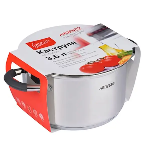ქვაბი Casserole Ardesto Gemini, glass lid, 3.6 l, gray handles with silicone, stainless steel, 3 image - TechMall.geქვაბი Casserole Ardesto Gemini, glass lid, 3.6 l, gray handles with silicone, stainless steel, 3 image - TechMall.ge ,ქვაბი Casserole Ardesto Gemini, glass lid, 3.6 l, gray handles with silicone, stainless steel, 3 image - TechMall.ge