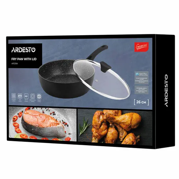 ტაფა Ardesto Deep Fry pan with lid Gemini Livorno, 26cm, aluminium, black, 5 image - TechMall.geტაფა Ardesto Deep Fry pan with lid Gemini Livorno, 26cm, aluminium, black, 5 image - TechMall.ge ,ტაფა Ardesto Deep Fry pan with lid Gemini Livorno, 26cm, aluminium, black, 5 image - TechMall.ge