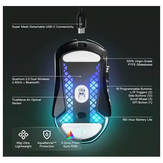 მაუსი SteelSeries Aerox 9, RGB, USB-A/WL/BT, black, 4 image - TechMall.geმაუსი SteelSeries Aerox 9, RGB, USB-A/WL/BT, black, 4 image - TechMall.ge ,მაუსი SteelSeries Aerox 9, RGB, USB-A/WL/BT, black, 4 image - TechMall.ge