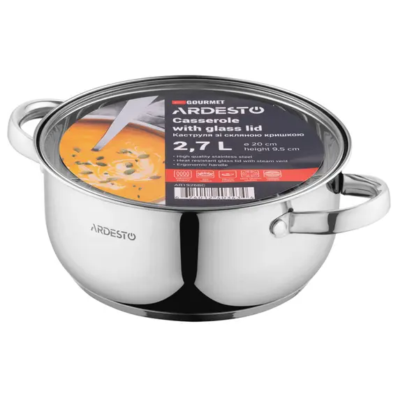 ქვაბი Ardesto Casserole with glass lid Gemini Gourmet Aosta, 2.7l, stainless steel, 3 image - TechMall.geქვაბი Ardesto Casserole with glass lid Gemini Gourmet Aosta, 2.7l, stainless steel, 3 image - TechMall.ge ,ქვაბი Ardesto Casserole with glass lid Gemini Gourmet Aosta, 2.7l, stainless steel, 3 image - TechMall.ge