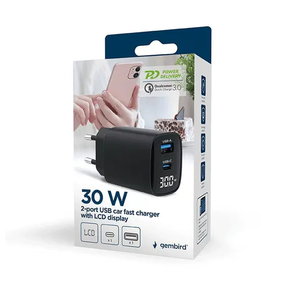 დამტენი Gembird TA-UC-PDQC30LCD-BK-01 2-port 30W USB Fast Charger LCD Black, 4 image - TechMall.geდამტენი Gembird TA-UC-PDQC30LCD-BK-01 2-port 30W USB Fast Charger LCD Black, 4 image - TechMall.ge ,დამტენი Gembird TA-UC-PDQC30LCD-BK-01 2-port 30W USB Fast Charger LCD Black, 4 image - TechMall.ge