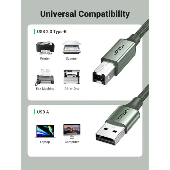 პრინტერის კაბელი UGREEN 90817, USB-A To USB-B, Printer Cable, 3m, Green, 2 image - TechMall.geპრინტერის კაბელი UGREEN 90817, USB-A To USB-B, Printer Cable, 3m, Green, 2 image - TechMall.ge ,პრინტერის კაბელი UGREEN 90817, USB-A To USB-B, Printer Cable, 3m, Green, 2 image - TechMall.ge