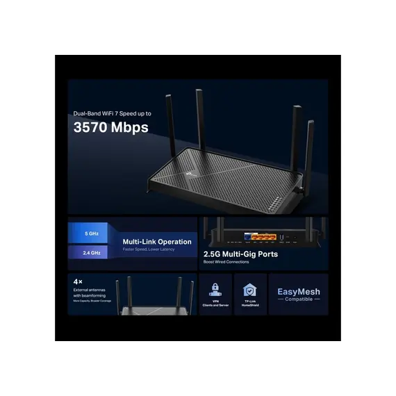 Wi-Fi როუტერი TP-Link Archer BE3600 Dual-Band Wi-Fi 7 Router, 4 image - TechMall.geWi-Fi როუტერი TP-Link Archer BE3600 Dual-Band Wi-Fi 7 Router, 4 image - TechMall.ge ,Wi-Fi როუტერი TP-Link Archer BE3600 Dual-Band Wi-Fi 7 Router, 4 image - TechMall.ge