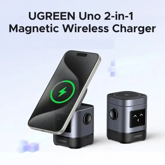 უსადენო დამტენი UGREEN Uno W709 (45775) Qi2, 15W, 2-in-1 Magnetic Wireless Charger, Black/Grey, 2 image - TechMall.geუსადენო დამტენი UGREEN Uno W709 (45775) Qi2, 15W, 2-in-1 Magnetic Wireless Charger, Black/Grey, 2 image - TechMall.ge ,უსადენო დამტენი UGREEN Uno W709 (45775) Qi2, 15W, 2-in-1 Magnetic Wireless Charger, Black/Grey, 2 image - TechMall.ge