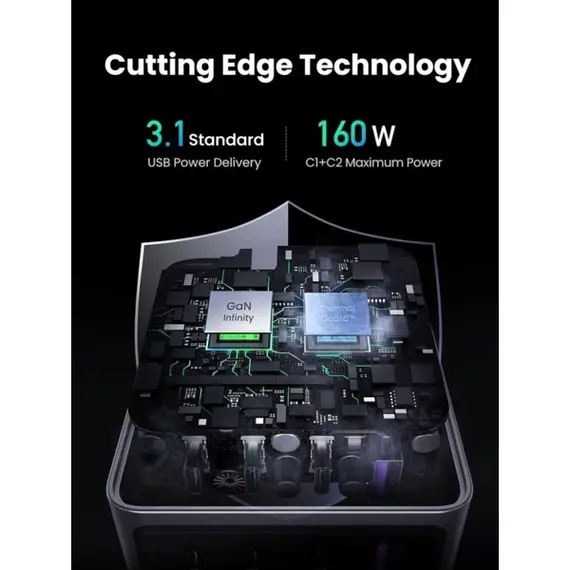 მობილურის დამტენი UGREEN X763 (25877) Nexode Pro, 160W, Type-C, USB, Grey, 4 image - TechMall.geმობილურის დამტენი UGREEN X763 (25877) Nexode Pro, 160W, Type-C, USB, Grey, 4 image - TechMall.ge ,მობილურის დამტენი UGREEN X763 (25877) Nexode Pro, 160W, Type-C, USB, Grey, 4 image - TechMall.ge