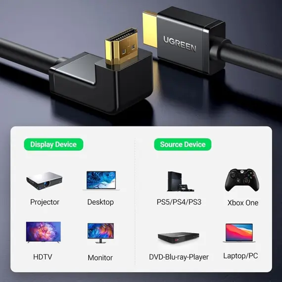 HDMI კაბელი UGREEN HD103 (10172), 4K HDMI Cable Male to Male, 90 Degree, 1m, Black, 2 image - TechMall.geHDMI კაბელი UGREEN HD103 (10172), 4K HDMI Cable Male to Male, 90 Degree, 1m, Black, 2 image - TechMall.ge ,HDMI კაბელი UGREEN HD103 (10172), 4K HDMI Cable Male to Male, 90 Degree, 1m, Black, 2 image - TechMall.ge