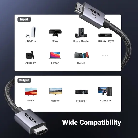 HDMI კაბელი UGREEN HD171 (25910), 8K HDMI To HDMI, 2M, Grey, 3 image - TechMall.geHDMI კაბელი UGREEN HD171 (25910), 8K HDMI To HDMI, 2M, Grey, 3 image - TechMall.ge ,HDMI კაბელი UGREEN HD171 (25910), 8K HDMI To HDMI, 2M, Grey, 3 image - TechMall.ge