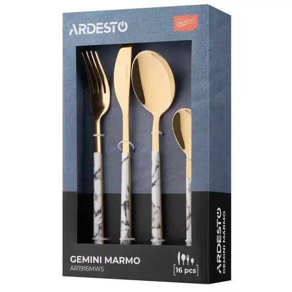 დანა ჩანგლის ნაკრები Ardesto AR1916MWS Gemini Marmo, 16pcs, Cutlery Set, Golden/White, 2 image - TechMall.geდანა ჩანგლის ნაკრები Ardesto AR1916MWS Gemini Marmo, 16pcs, Cutlery Set, Golden/White, 2 image - TechMall.ge ,დანა ჩანგლის ნაკრები Ardesto AR1916MWS Gemini Marmo, 16pcs, Cutlery Set, Golden/White, 2 image - TechMall.ge