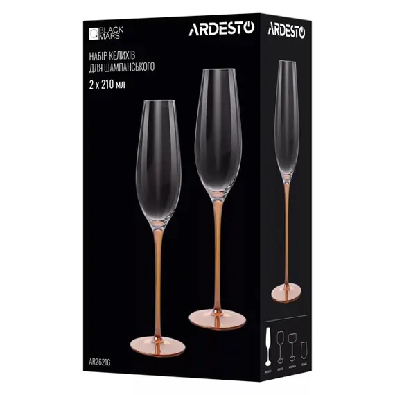 ჭიქების ნაკრები Ardesto AR2621G Black Mars Amber, 210ml, 2pcs, Champagne Glasses Set, Transparent/Golden, 3 image - TechMall.geჭიქების ნაკრები Ardesto AR2621G Black Mars Amber, 210ml, 2pcs, Champagne Glasses Set, Transparent/Golden, 3 image - TechMall.ge ,ჭიქების ნაკრები Ardesto AR2621G Black Mars Amber, 210ml, 2pcs, Champagne Glasses Set, Transparent/Golden, 3 image - TechMall.ge