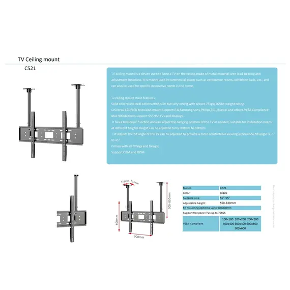 ტელევიზორის საკიდი ჭერზე Allscreen C521, 55"-95", TV Ceiling Mount, Black, 4 image - TechMall.geტელევიზორის საკიდი ჭერზე Allscreen C521, 55"-95", TV Ceiling Mount, Black, 4 image - TechMall.ge ,ტელევიზორის საკიდი ჭერზე Allscreen C521, 55"-95", TV Ceiling Mount, Black, 4 image - TechMall.ge