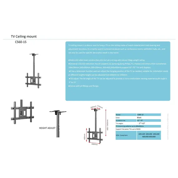 ტელევიზორის საკიდი ჭერზე Allscreen C560-15, 32"-75", TV Ceiling Mount, Black, 3 image - TechMall.geტელევიზორის საკიდი ჭერზე Allscreen C560-15, 32"-75", TV Ceiling Mount, Black, 3 image - TechMall.ge ,ტელევიზორის საკიდი ჭერზე Allscreen C560-15, 32"-75", TV Ceiling Mount, Black, 3 image - TechMall.ge