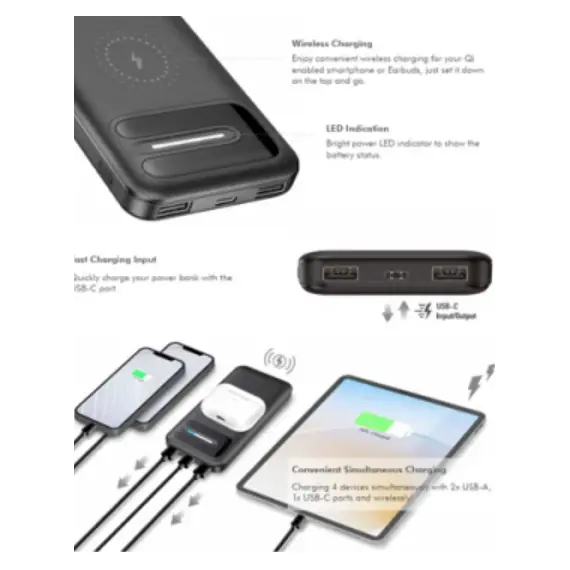 პორტატული დამტენი Logilink PA0343RF Powerbank 10.000 mAh wireless charging + 2xUSB-A/1xUSB-C Black, 2 image - TechMall.geპორტატული დამტენი Logilink PA0343RF Powerbank 10.000 mAh wireless charging + 2xUSB-A/1xUSB-C Black, 2 image - TechMall.ge ,პორტატული დამტენი Logilink PA0343RF Powerbank 10.000 mAh wireless charging + 2xUSB-A/1xUSB-C Black, 2 image - TechMall.ge