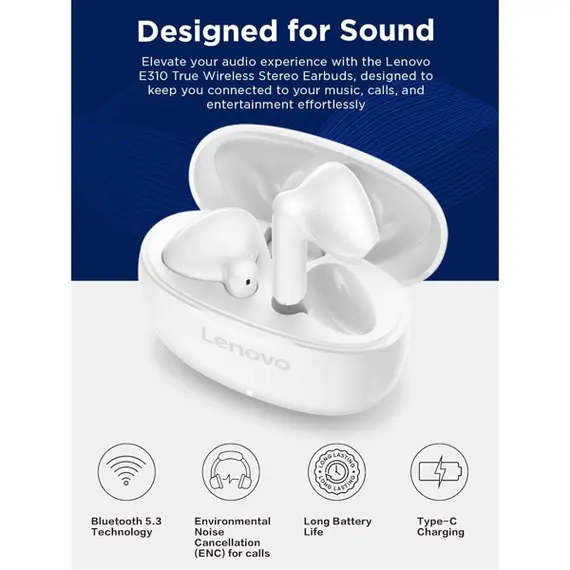ყურსასმენი Lenovo GXD1Q65145 E310, Earbuds, Wireless, Bluetooth, White, 4 image - TechMall.geყურსასმენი Lenovo GXD1Q65145 E310, Earbuds, Wireless, Bluetooth, White, 4 image - TechMall.ge ,ყურსასმენი Lenovo GXD1Q65145 E310, Earbuds, Wireless, Bluetooth, White, 4 image - TechMall.ge