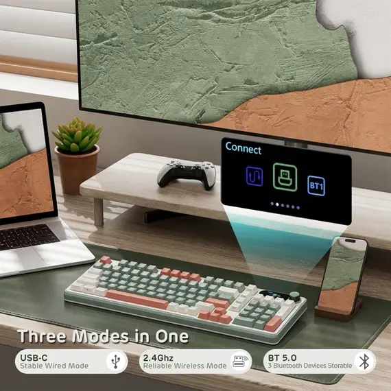 კლავიატურა Royal Kludge RK S98 RGB Mechanical Keyboard, Brown switch, Smart Display, Hot Swappable, Type-C wired, Bluetooth 5.0, 2.4GHz, Camping, 5 image - TechMall.geკლავიატურა Royal Kludge RK S98 RGB Mechanical Keyboard, Brown switch, Smart Display, Hot Swappable, Type-C wired, Bluetooth 5.0, 2.4GHz, Camping, 5 image - TechMall.ge ,კლავიატურა Royal Kludge RK S98 RGB Mechanical Keyboard, Brown switch, Smart Display, Hot Swappable, Type-C wired, Bluetooth 5.0, 2.4GHz, Camping, 5 image - TechMall.ge