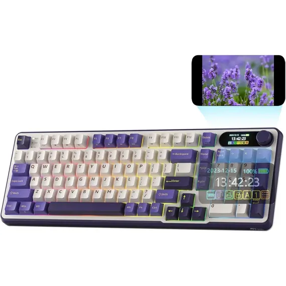 კლავიატურა Royal Kludge RK S98 RGB Mechanical Keyboard, Chartreuse switch, Smart Display, Hot Swappable, Type-C wired, Bluetooth 5.0, 2.4GHz, Blackber, 2 image - TechMall.geკლავიატურა Royal Kludge RK S98 RGB Mechanical Keyboard, Chartreuse switch, Smart Display, Hot Swappable, Type-C wired, Bluetooth 5.0, 2.4GHz, Blackber, 2 image - TechMall.ge ,კლავიატურა Royal Kludge RK S98 RGB Mechanical Keyboard, Chartreuse switch, Smart Display, Hot Swappable, Type-C wired, Bluetooth 5.0, 2.4GHz, Blackber, 2 image - TechMall.ge